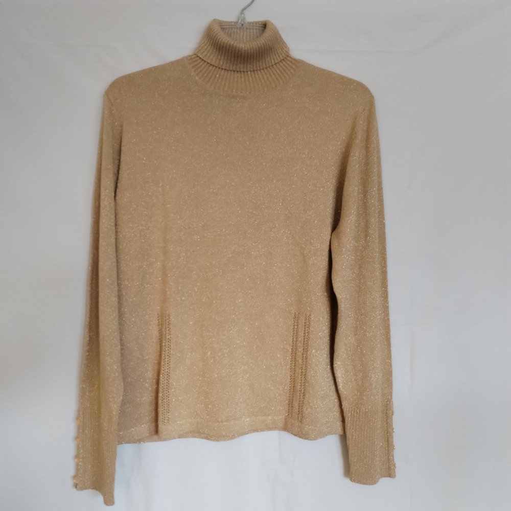 NWT Amanda Smith Women's XL Gold Metallic Sweater Turtleneck Sparkle Shimmer